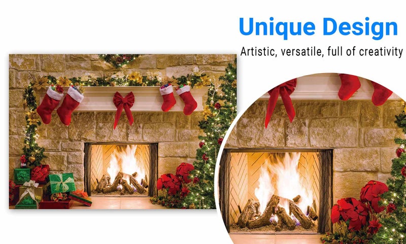 Funnytree 7x5ft Christmas Fireplace Backdrop Interior Vintage Xmas Tree Stockings Photography Background Portrait Photobooth Party Banner Decorations Photo Studio Props - Image 3